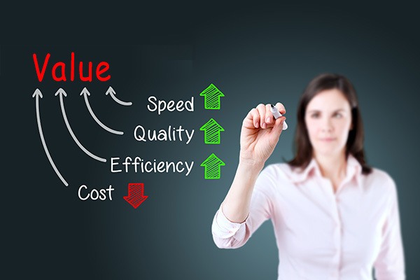 Businesswoman writing performance concept. ActionCue CI Solution Value Based Purchasing